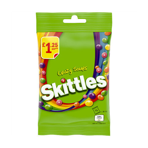 Skittles Vegan Chewy Crazy Sour Sweets Fruit Flavoured Treat Bag £1.25 PMP 109g

