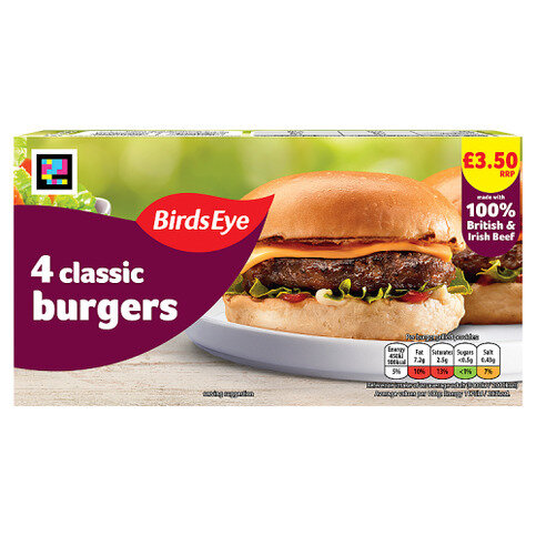 Birds Eye Classic 4 Beef Burgers with Onion 227g