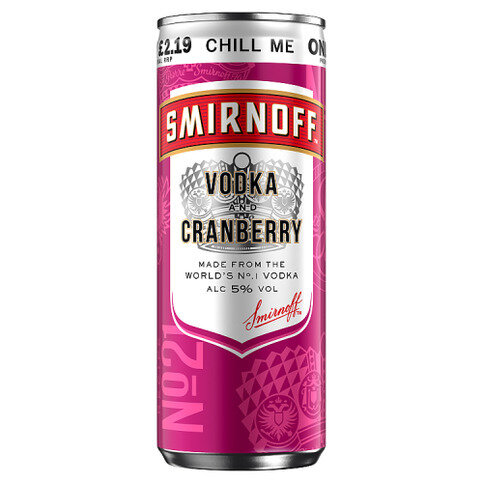 Smirnoff No. 21 Vodka and Cranberry 5% vol Ready to Drink Premix 250ml Can PMP £2.19