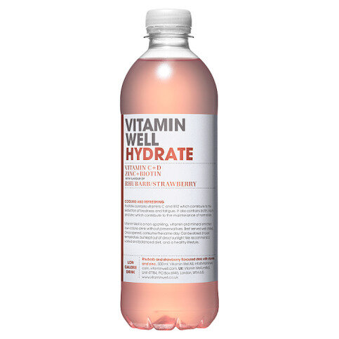 Vitamin Well Hydrate with Flavour of Rhubarb/Strawberry 500ml