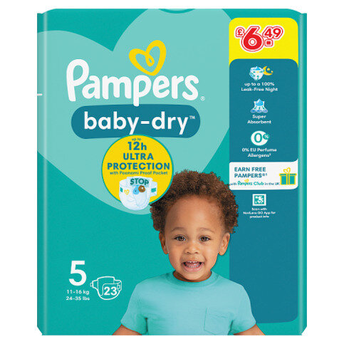 Pampers Baby-Dry Size 5, 23 Nappies, 11kg-16kg, Carry Pack